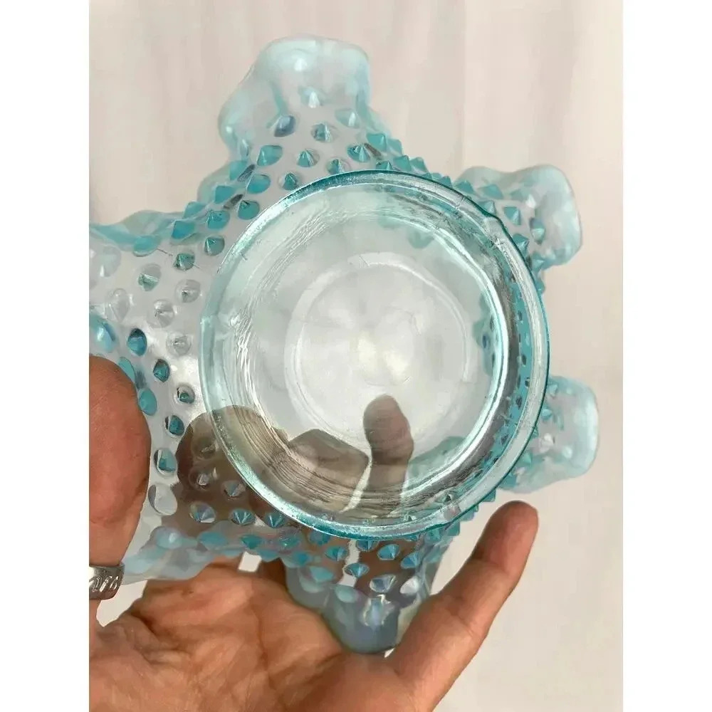 VTG Fenton Ruffled Blue Hobnail Glass Candy Dish Crimped Edges Home Decor - Picture 15 of 16